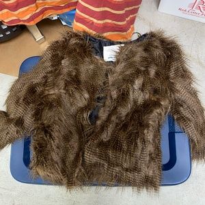 COPY - Urban outfitter brown faux fur cropped jacket S